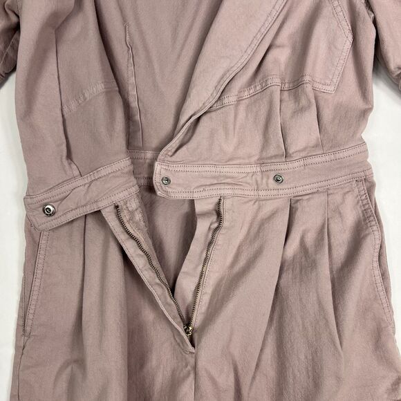 7 For All Mankind Short Sleeve Seamed Twill Romper In Soft Lavender Small - Picture 8 of 11